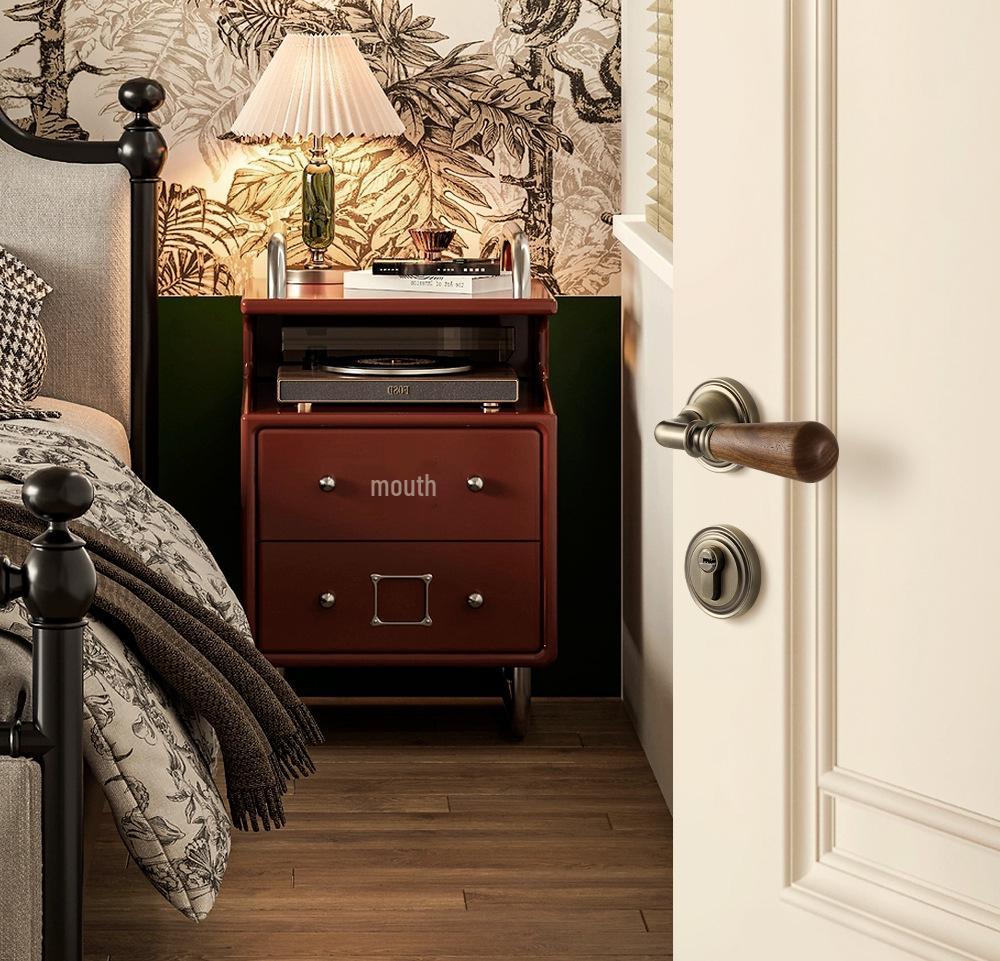 Vintage Style Magnetic Silent Door Lock with Black Walnut Wood Handle