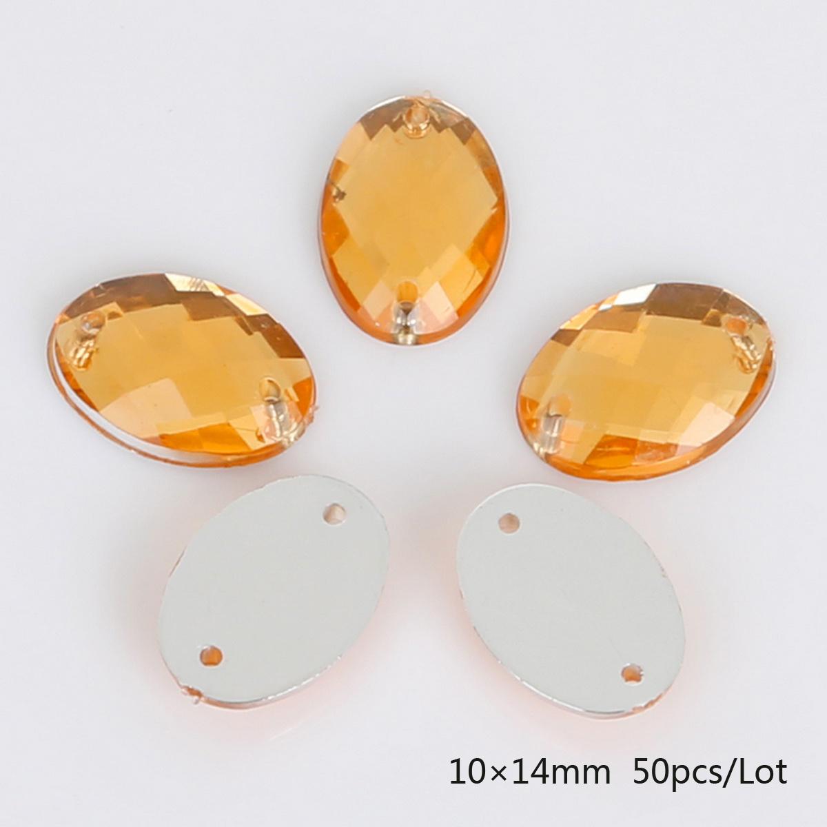 

50 шт./пакет, стразы с плоской задней частью, овальные акриловые бусины, пришитые стразы, хрустальные камни для рукоделия, украшение одежды 10x14mm 50pcs жёлтый