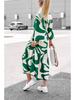 2025 European & American Spring/Autumn Fashion Print Long Shirt Dress with Tie-Up and Pockets