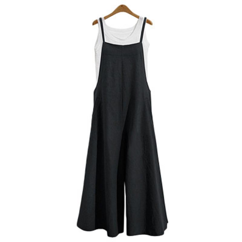 Plus-size Fashion Women's Loose Sleeveless Jumpsuits with Long Suspender Overalls Loose Jumpsuits with Wide Legs