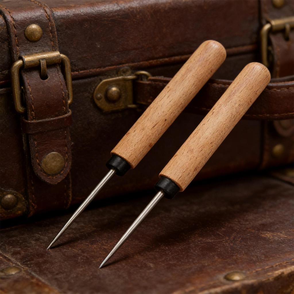 Punteruolo per Cucito Manico in Legno Ago in Acciaio Inossidabile Strumento per Punzonare la Pelle Punteruolo per Progetti Fatti a Mano Principianti Hobbisti Donne