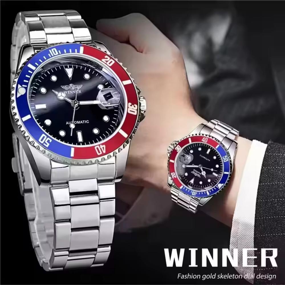 Classic Mechanical Watches Luxury Brand Business Automatic Watch for Men Rotatable Bezel Luminous Dial Steel Strap Clock