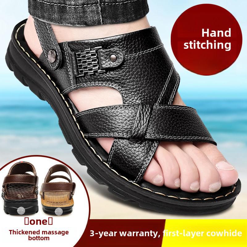 Lässige Strandsandalen aus Leder für Herren: Neue bequeme Outdoor-Schuhe aus echtem Leder mit doppeltem Verwendungszweck