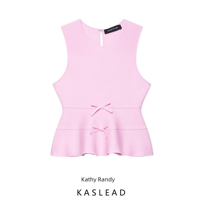 Kaslead New Arrival Women's Clothing Fashion Style Short Skirt Hem Bowknot Decoration Knitting Tops 9598086