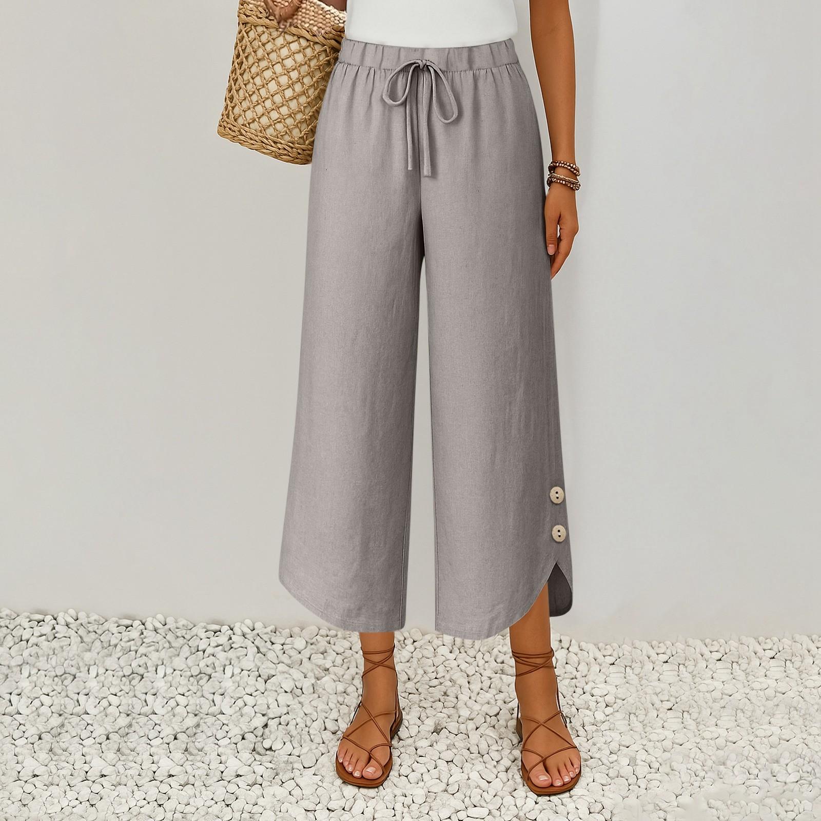 

Женские модные однотонные повседневные брюки из хлопка и льна с эластичной резинкой на талии и карманами Nine Point XXL