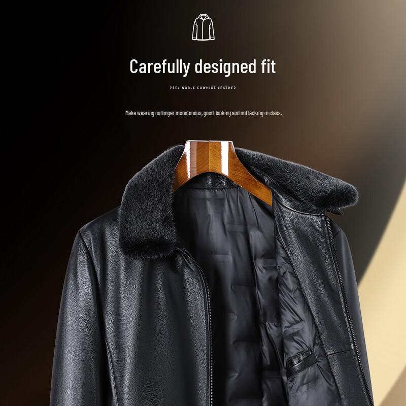 Men's First-layer Cowhide Mink Fur Collar Leather Jacket
