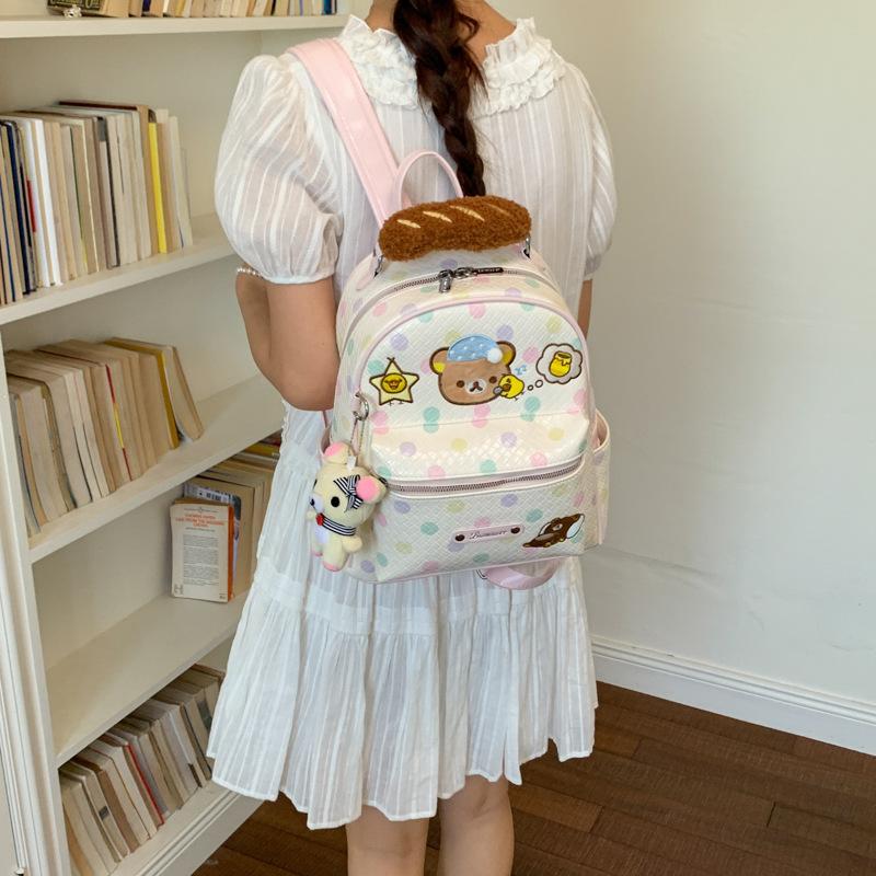 Schoolbag Dopamine Color Polka Dots Easy Bear Backpack Korean College Girl Backpack Junior High School Cute Cartoon School Bag