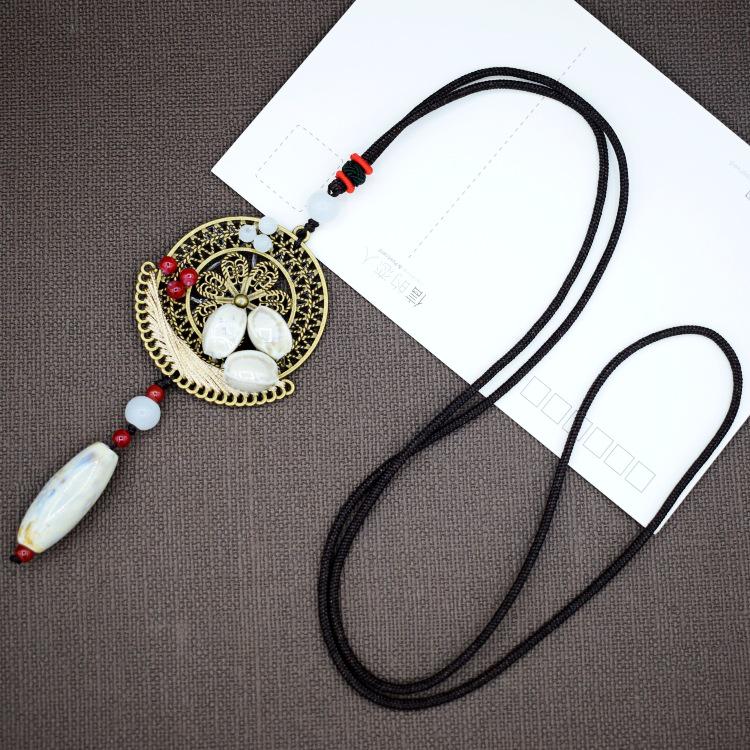 Collana in ceramica intrecciata in stile nazionale retrò, collana da donna, accessori per abbigliamento