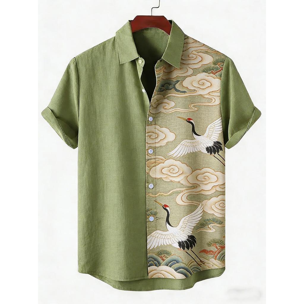 2026 Daily Men's Casual Short Sleeved Shirt with Natural Ethnic Pattern Printed Shirt Hawaii Beach Vacation Clothing