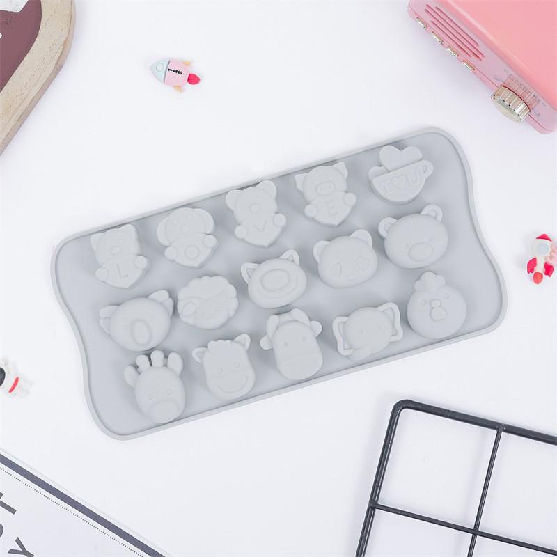 Cartoon Animal 15 Grid Push-Type Soft Bottom Ice Cube Mold Household Silicone Ice Tray Homemade Ice Cube Food Grade