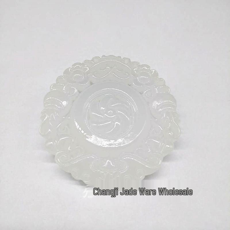 Afghanistan White Jade Flower Pendant Necklace - Exquisitely Carved Ethnic Style Lucky Charm
