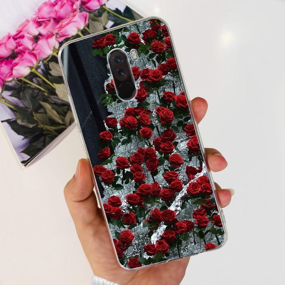 Para Xiaomi Pocophone F1 Funda Poco F1 Moda Flor Cubierta Silicona Suave Delgada Funda de Teléfono Para xiaomi Pocophone F1 Global F 1 Funda