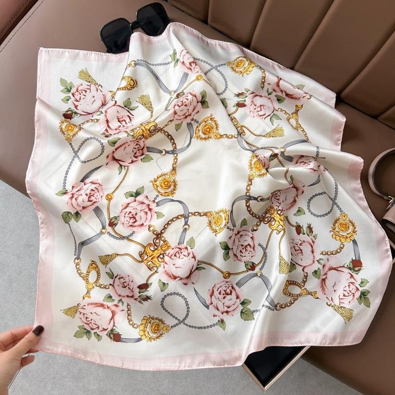 Silk scarf 71 * 71 imitation silk square scarf Korean atmosphere neck silk scarf flower pattern flower polka dot scarf