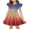 Girls Flutter Sleeve Dress Independence Day Themed Cupcake Print Spliced Skater Dress Toddler Kids Casual Party Dress