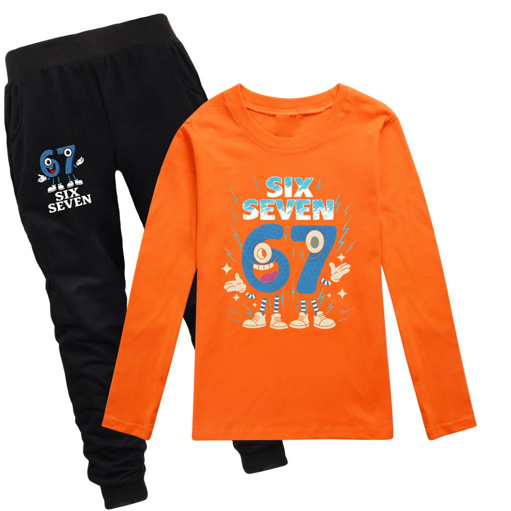 

5224 Kids Boys Girls Steal a Brainrot 67 Print T-shirt Pants Clothes Set 160cm помаранчевий