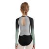 Girls Gymnastics Leotard Sheer Mesh Long Sleeve Keyhole Back Shiny Rhinestones Color Block Costume