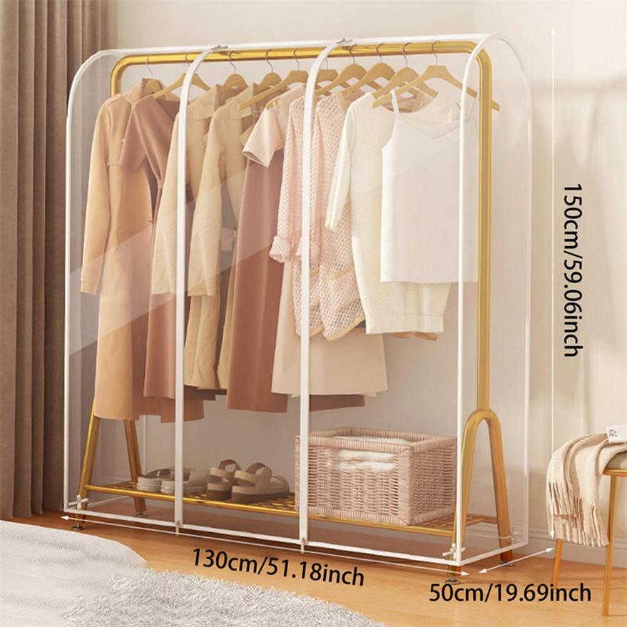 Transparent Garment Bag Organizer Closet Clothes Hanger Dustproof Protector Floor-standing Double-pole Suit Shoulder Rack Cover