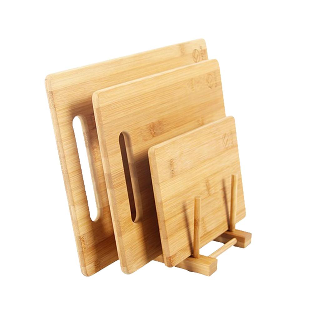 TAKEMI Bamboo Lightweight Cutting Board with Storage Stand Antibacterial, Quick-Drying, (4-Piece Set, TM-CB4P)