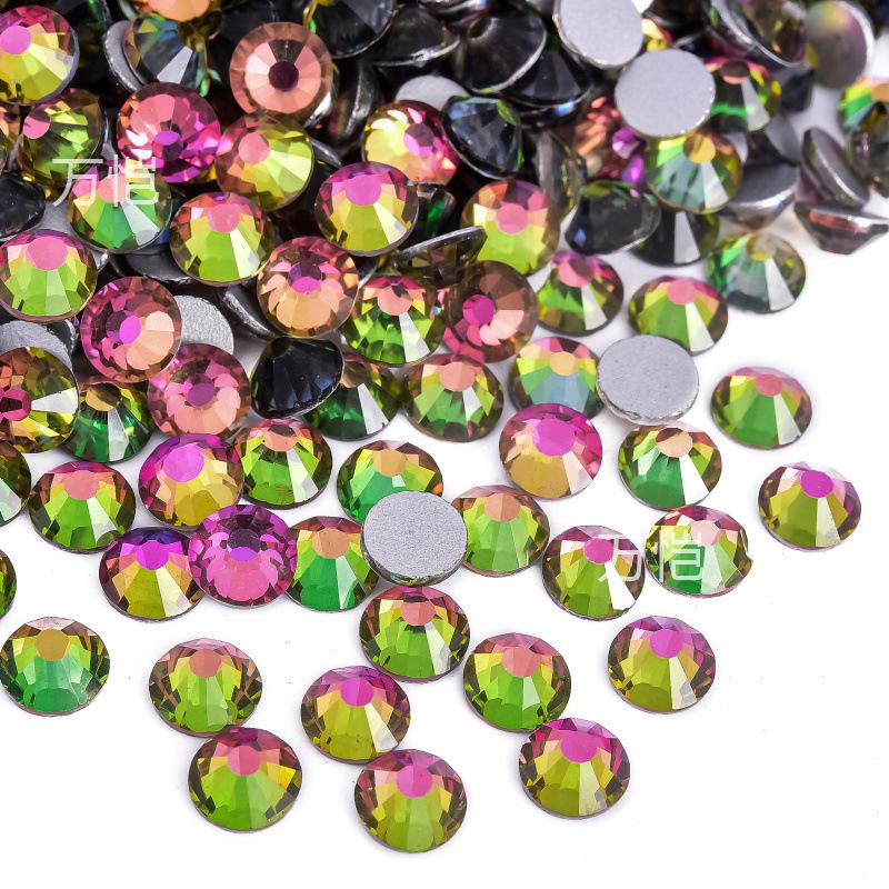 Grüner Diamant-Nagelbohrer mit flachem Boden, Glaskristall mit silbernem Boden, Handyhüllen-Zubehör, Aufkleber, Diamant, DIY-Strass-Schmuckzubehör