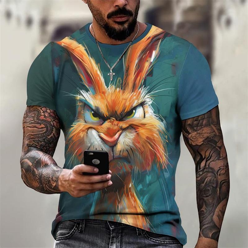 Angry Animal Print T Shirt For Men Casual Short Sleeve Male Oversized Tshirts Streetwear Men's Crew Neck Oversized T-Shirts