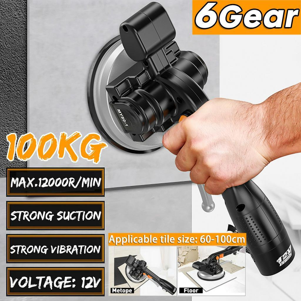 12V 60-100mm 100KG 6 Gänge Fliesenverlegemaschine Fliesen Vibrator Saugnapf Einstellbar Automatischer Bodenvibrator Nivellierwerkzeug Mit Akku Schwarz