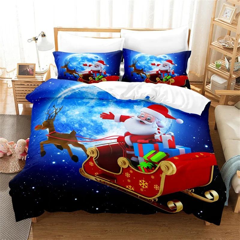 Santa Claus Bedding Set Duvet Cover New Year King Quilt Cover Christmas Decorative Children's Bedroom Hotel Duvet Cover Set