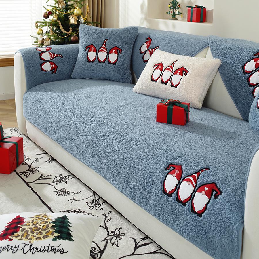 Świąteczna poduszka na sofę z owczej wełny Zimowa antypoślizgowa zagęszczona polarowa narzuta na sofę Poszewka na poduszkę Ręcznik