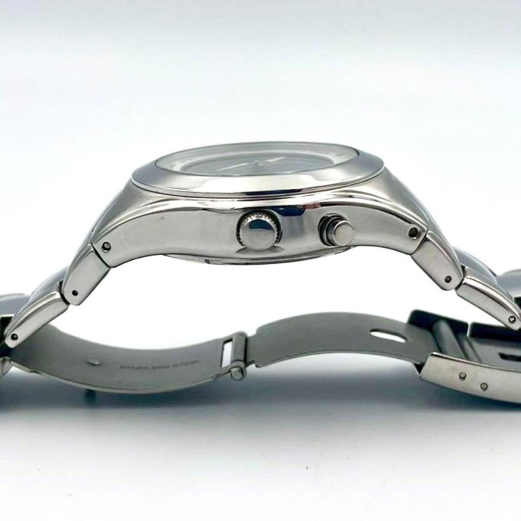 Used 901 Rare New Battery FOSSIL Big Chick Hiragana Dial Ana-Digi Watch Quartz Men's Silver Working