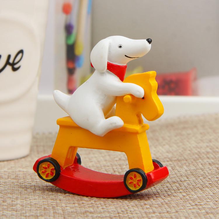 A Puppy Riding A Wooden Horse Resin Ornaments For Daily Garden Decor Gift And