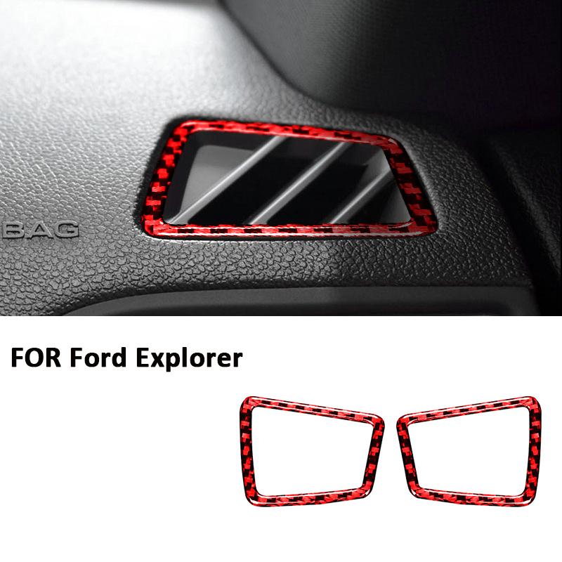 2PCS For Ford Explorer Carbon Fiber Auto Interior trument Panel Frame Air Outlet Dash Vent Modification Decoration Sticker