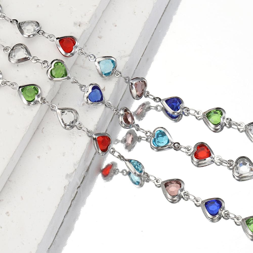 1meter Love Heart Crystal Bead Chains Glass Beads Copper Chain for Necklace Bracelet DIY Jewelry Making Component Supplies