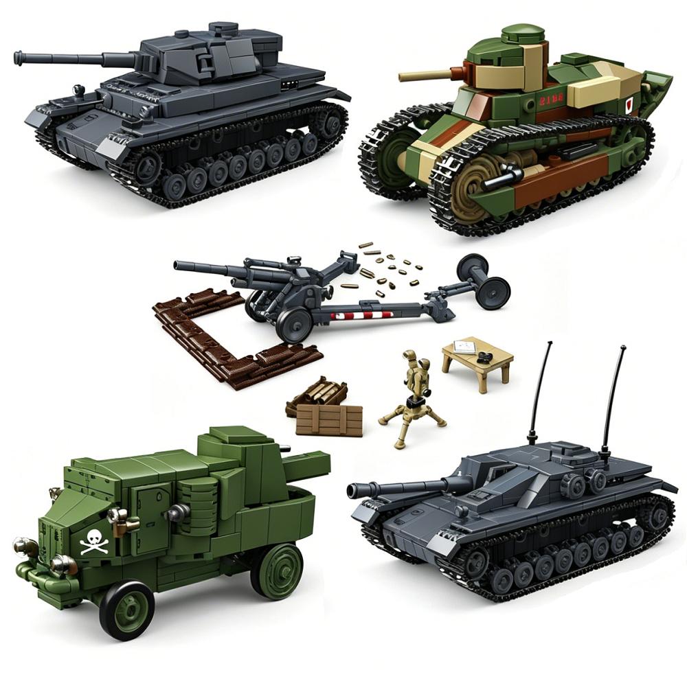 Seconda Guerra Mondiale Militare Tedesco Unione Sovietica Carro Armato Mini Action Figures Set di Blocchi da Costruzione 4 Cannone d'Assalto Veicolo Corazzato Mattoncini dell'Esercito Giocattoli per Adulti