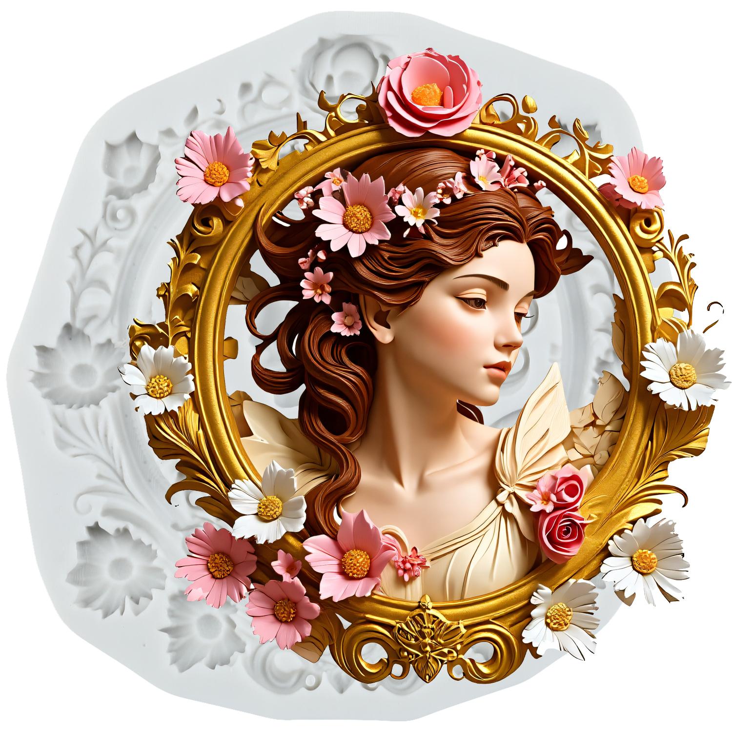 

European Goddess Relief Silicone Molds Goddess Avatar Fondant Mold Cake Decorating Tools Cupcake Topper Chocolate Candy Craft Gum Paste Polymer Clay сірий колір