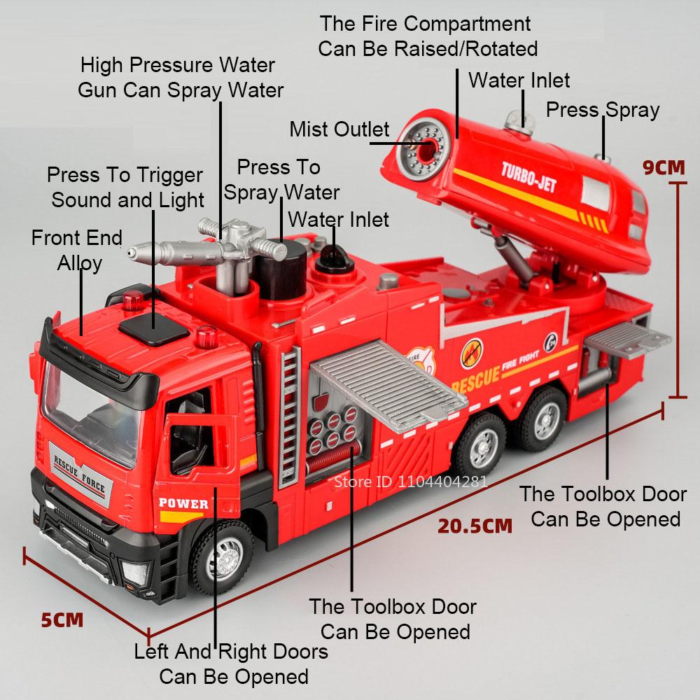 1:32 Fire Engine Model Toy City Sanitation Sweeper Diecast Metal Truck Doors Opened Sound Light Miniature Vehice Children's Toys