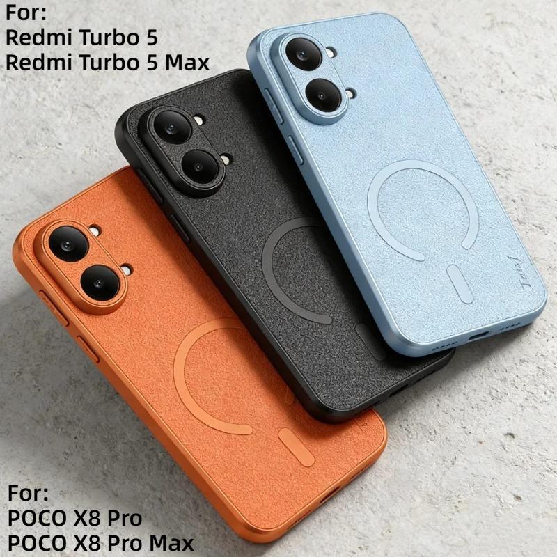 Luxury Goat Skin Leather Magnetic Ring Phone Case for POCO X8 Pro X8 Pro Max Redmi Turbo 5 5Max 4Pro K90/K80 Pro Max Back Cover