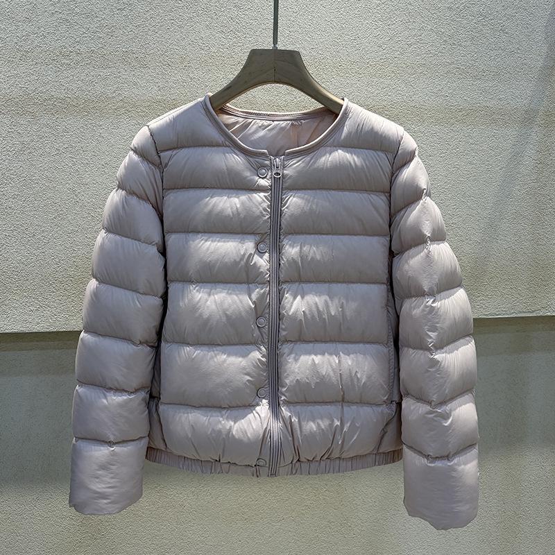 New round neck puff down jacket women's short simple casual warm white duck down ribs jacket