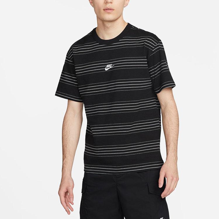 Nike Logo Stripe Round Neck Breathable Casual Sport Short Sleeve Drop Shoulder T-Shirt Men Tops Black DQ1117-010