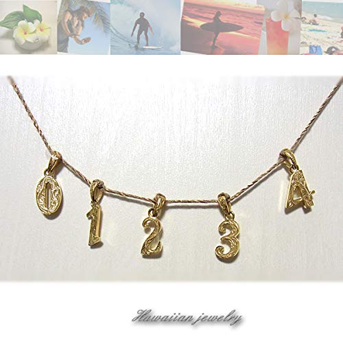 July Hawaiian Jewelry Number Necklace for Men and Women, Kaleikini Stainless Steel, 14K Yellow Gold Plated, Size 8, 40cm-45cm