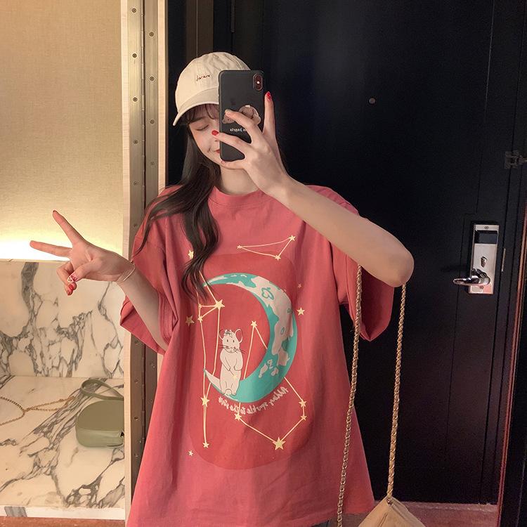 High street funny cartoon print young girl short sleeved t-shirts for women's summer casual loose t shirt harajuku streetwear tshirt white y2k tops