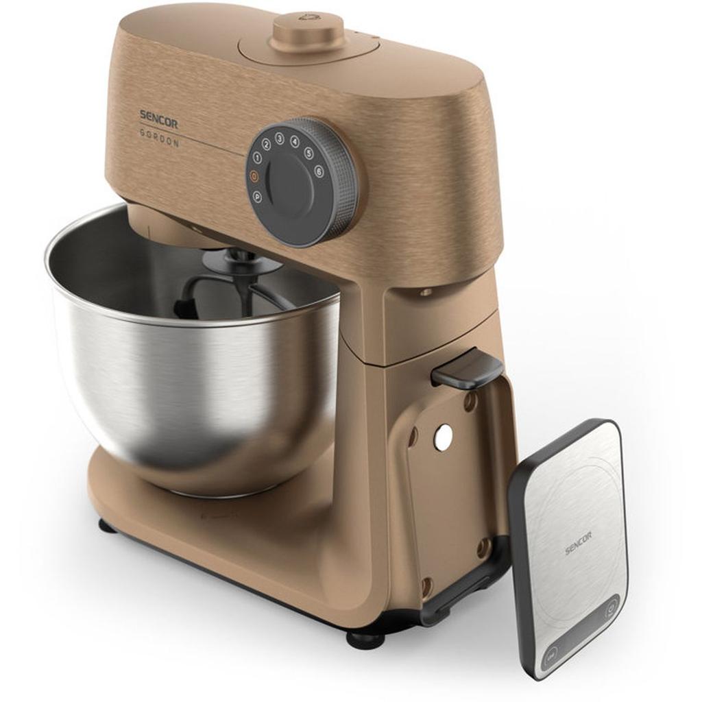 Robot pâtissier multifonction Sencor STM 7630RS Gordon - Pétrin et hachoir à viande - Bol inox 5,5 L - Moteur 1500 W - Champagne