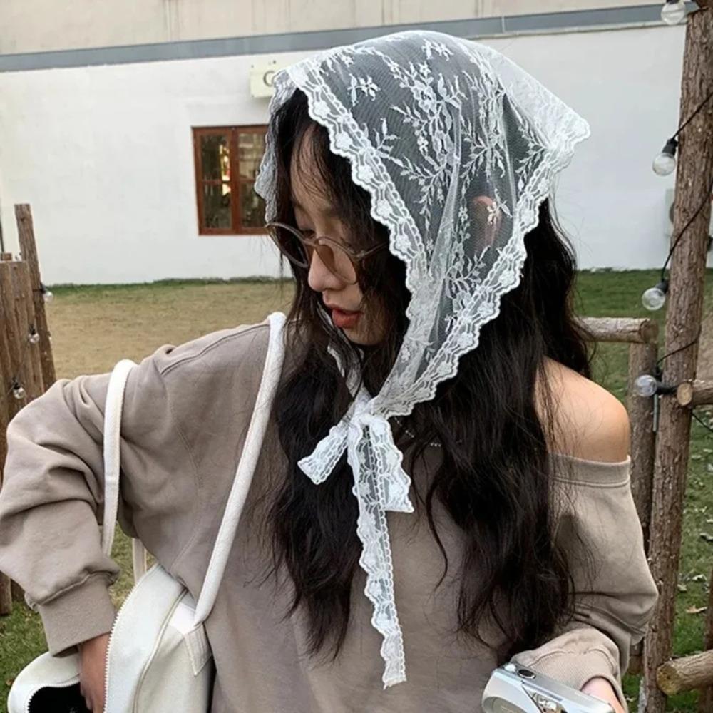 6styles French Pastoral Floral Lace Triangle Hair Scarf Romantic Head Wrap Headband Waist Decor for Women Fashion Accessory Gift
