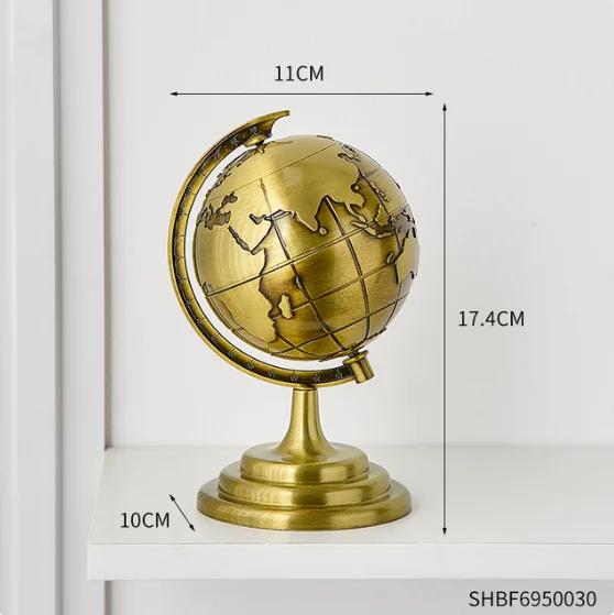 Vintage Globe Model Alloy Small World Globle Decoration Crafts Mini Educational Globe of Earth for Home Office Desk Decor Gift