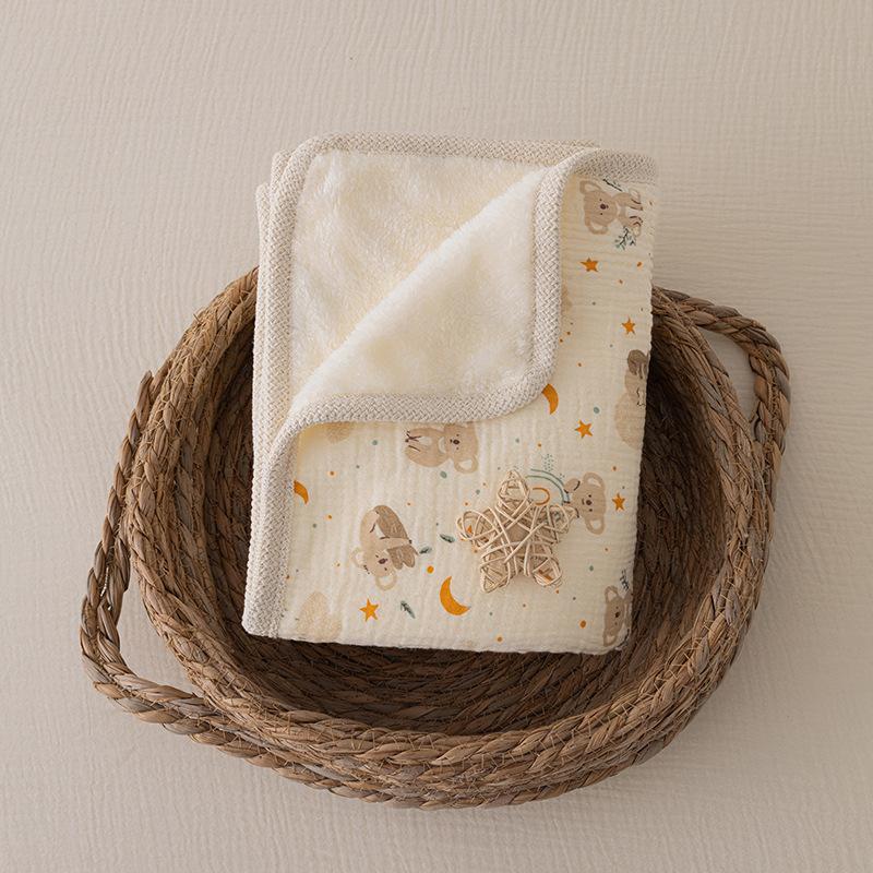 Baumwollfleece Babydecke für Neugeborene Doppelseitig Spitze Babyquilt Weich Warm Winter Puckdecke Kinderwagenabdeckung Babybettwäsche