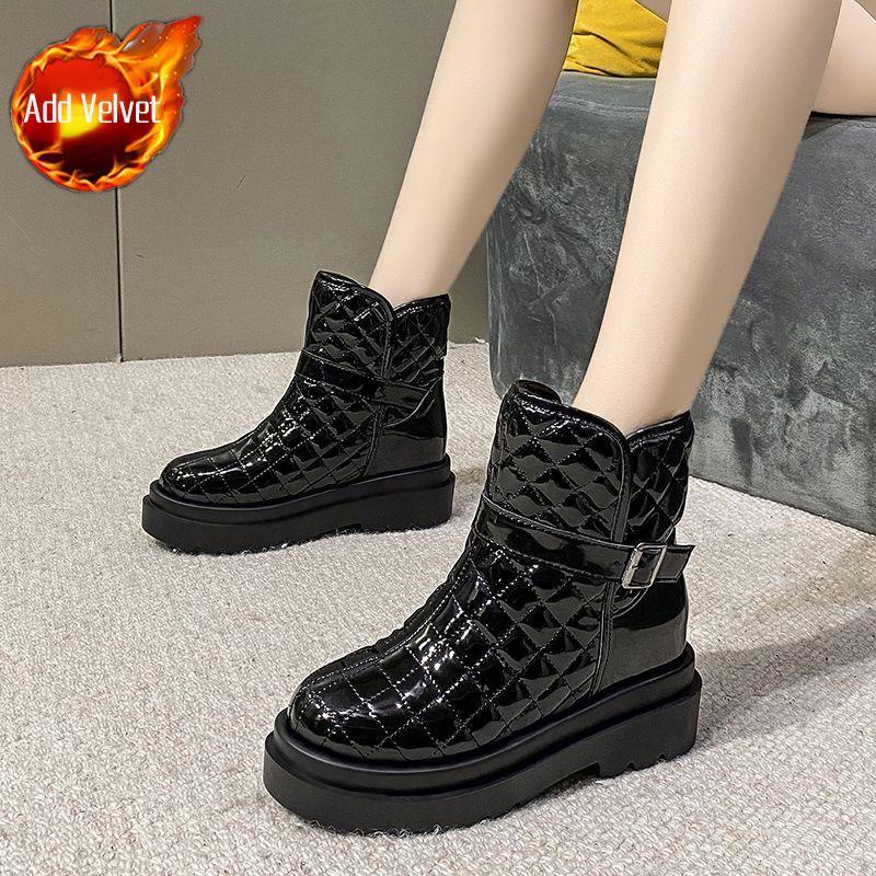 Fashion Waterproof Round Toe Leather Booties Plush Warm Platform Women's Snow Boots Trend 2025 New in Designer Luxury Ladies Shoes Sale
