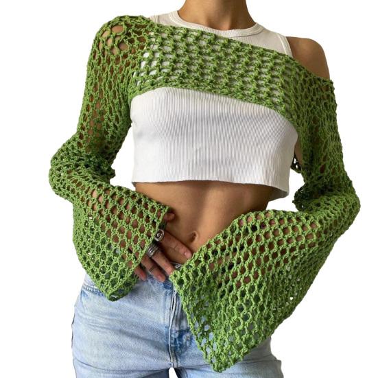 Dámský svetr zahalovací háčkovaný úplet vyhloubený oříznutý top Stylová pohodlná halenka Streetwear na podzim
