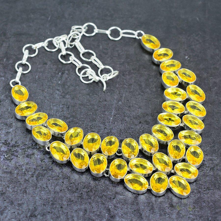 Natural Citrine Gemstone Handmade 925 Sterling Silver Jewelry Necklace 18" T7Z19