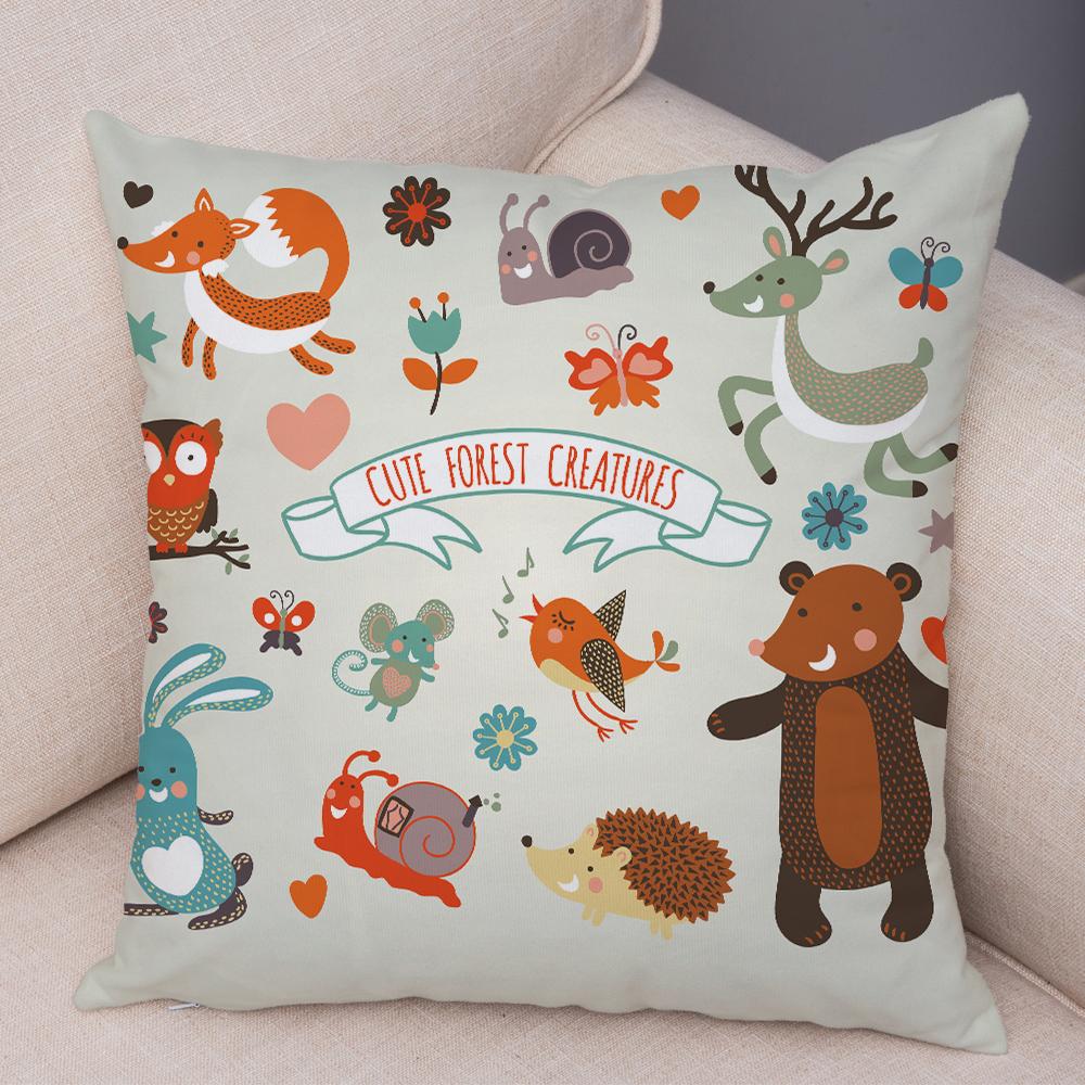 Cute Animal Pattern Cushion Cover Cartoon Friends Monkey Penguin Zebra Donkey Design Soft Square Pillow Home Decor Gift xcm