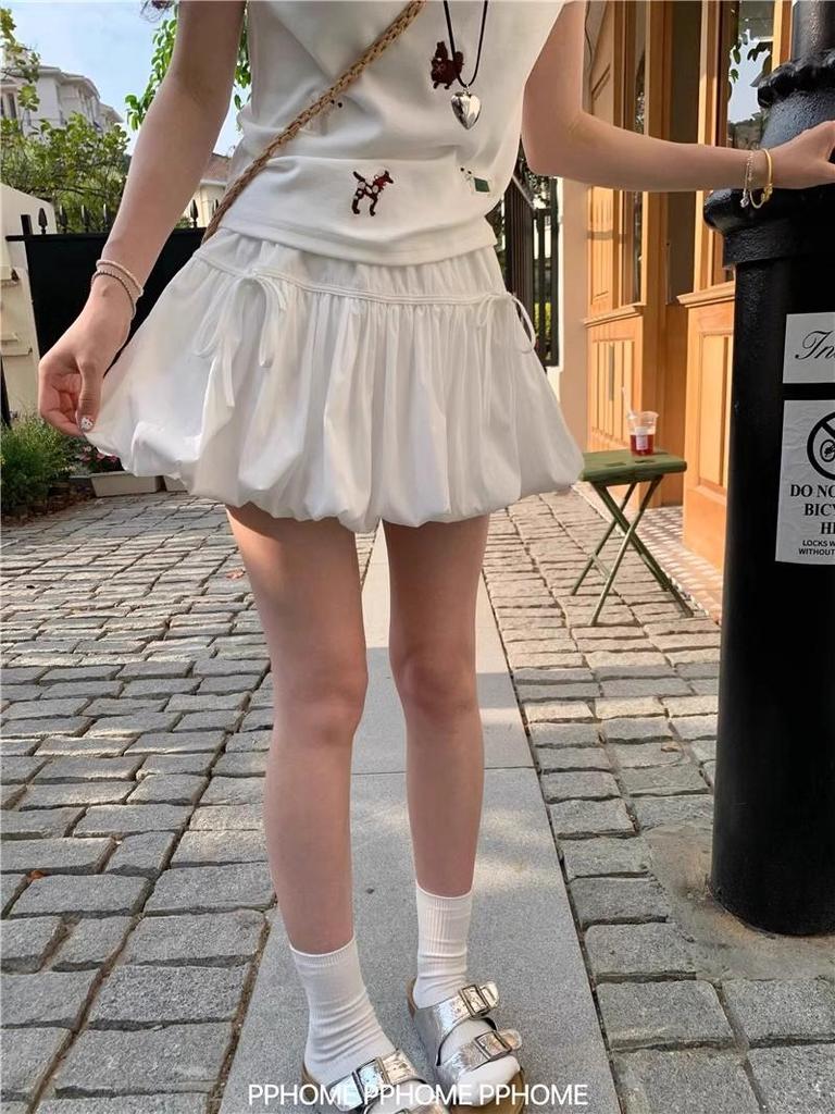 Women's Summer White Fluffy Cake Skirt - Lantern Style