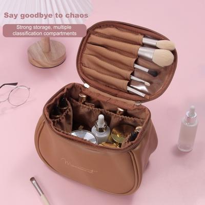 Kosmetiktasche für Damen, glattes, wasserdichtes Kunstleder, großes Fassungsvermögen mit Unterteilungen in mehreren Größen, Handtasche für Reise, Geschäftsreise, Toilettenartikel