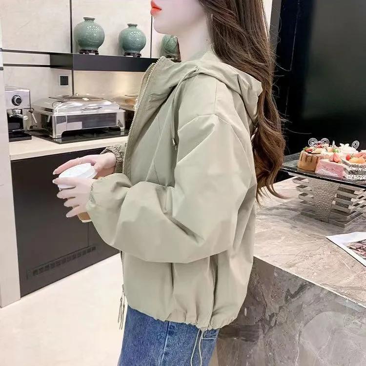 Damen Frühling und Herbst Design Doppelreißverschluss Kapuzenjacke Kurz Einfarbig Lässiges Oberteil